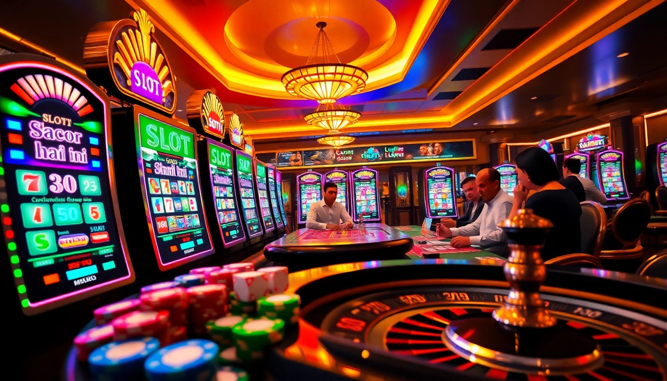 Engaging view of vibrant slot machines highlighting slot gacor hari ini excitement in a luxurious casino.