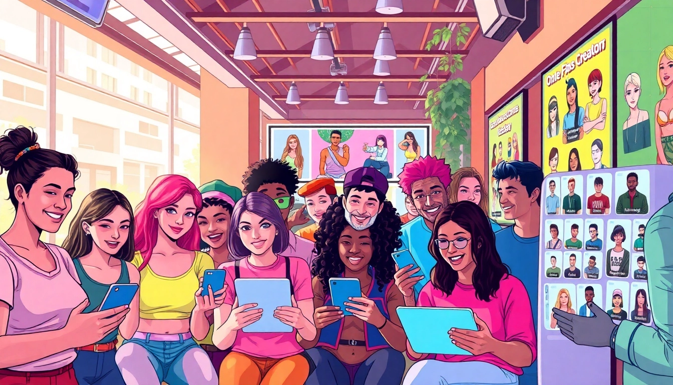 OnlyFans Nearby Creators engaging with fans in a vibrant urban scene, showcasing various content categories.