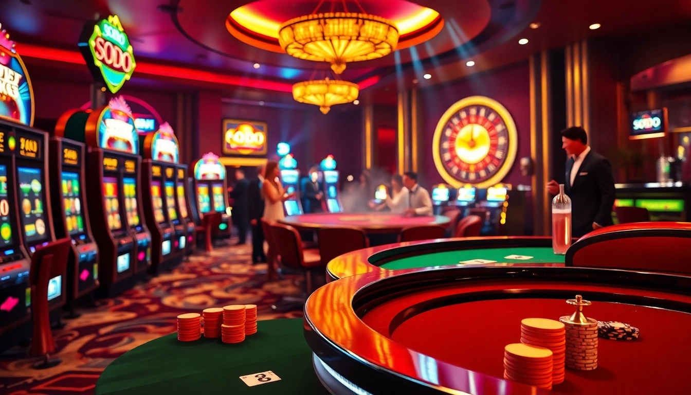 Experience the thrill of gaming at SODO CASINO with vibrant slot machines and poker tables.