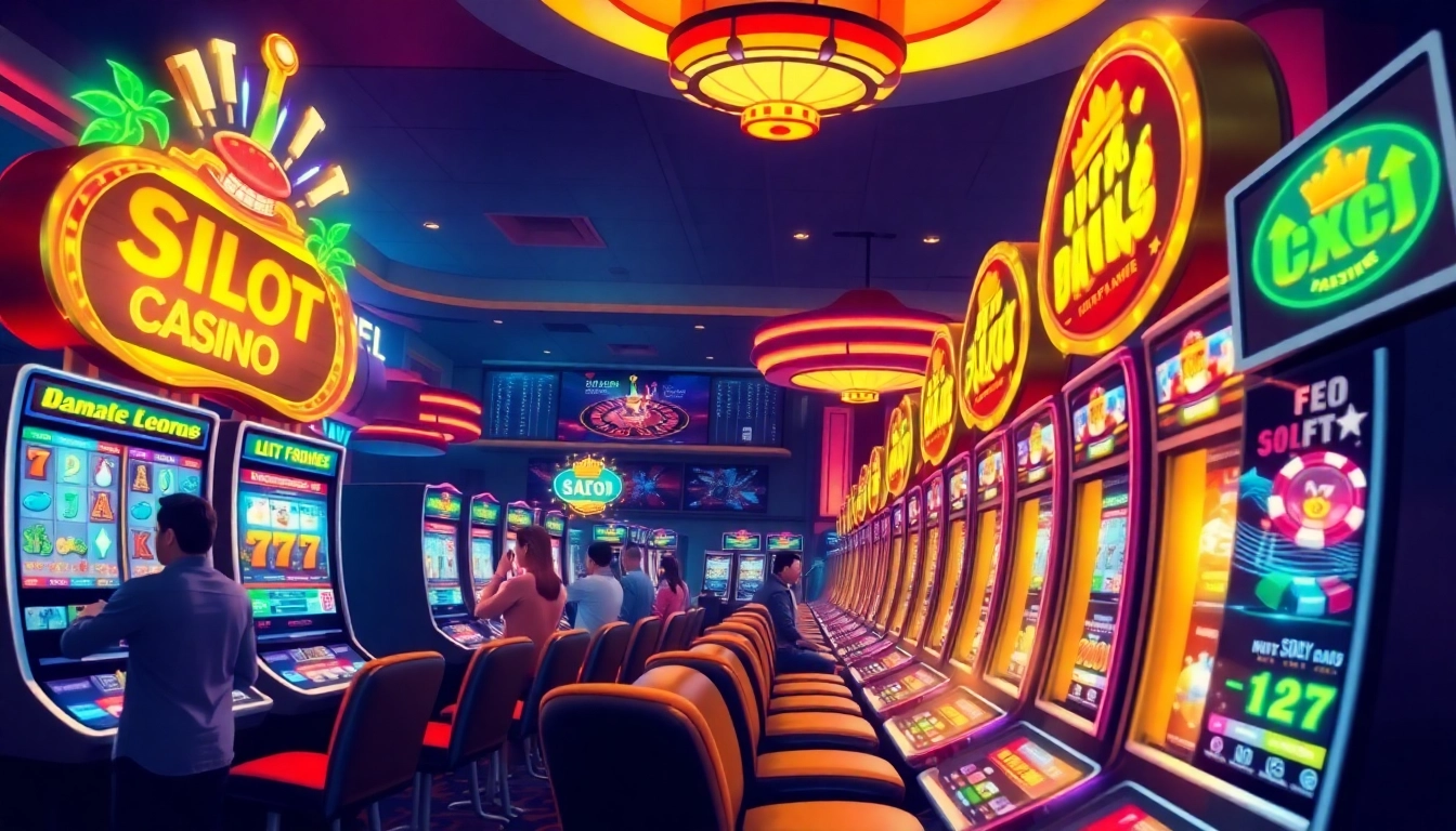 Experience the thrill of slot gacor hari ini with vibrant casino slot machines and excited players.