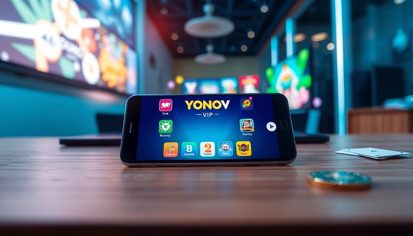 Yono VIP app displayed on a smartphone, highlighting exciting online games.